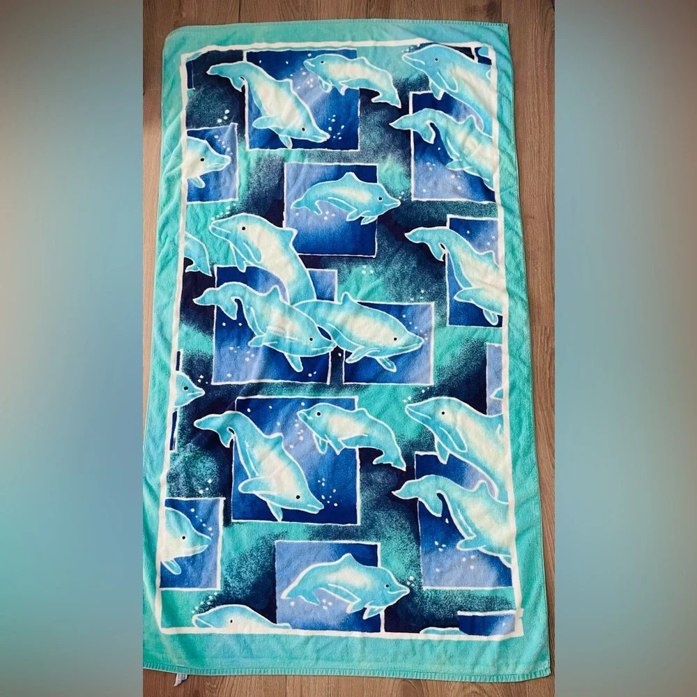 Summer Stock Vintage Beach Towel Blue Dolphins 64x36